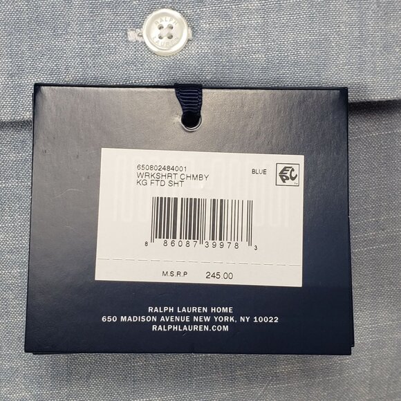 Ralph Lauren Home Workshirt Chambray King Fitted Sheet Blue, Size 78"x 80"x 18" - Picture 3 of 16